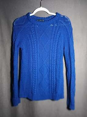 ZARA Knit Blue Cable Knit Fisherman Sweater Women's Small Long Sleeve